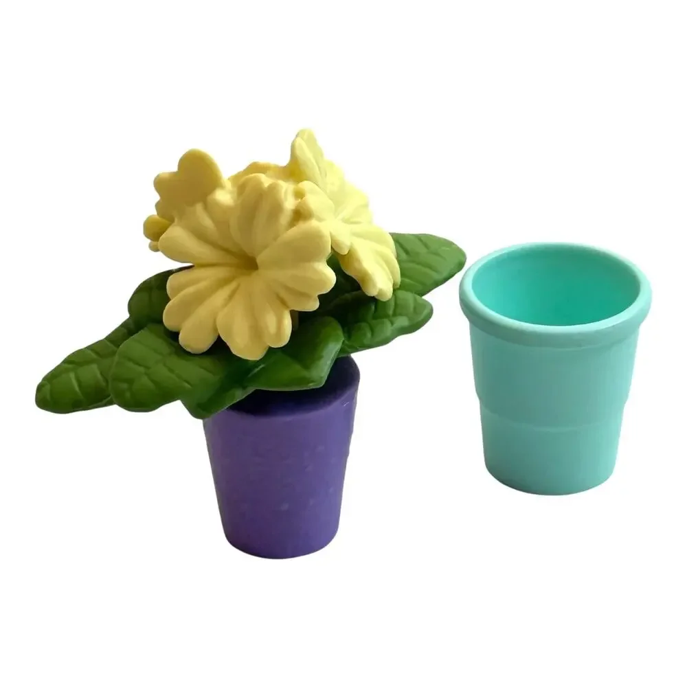 American Girl Garden FLOWER & PLANT POT Yellow Turquoise Blue 2pc Accessory Set